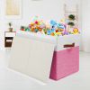 Picture of Large Toy Box with Lid, Sturdy Toy Storage Chest Bin Boxes Organizer Basket with Dividers for Toddlers, Kids, Boys, Girls, Nursery, Closet, Bedroom, Playroom 25"x13" x16" (Pink and White)