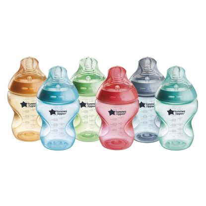 Picture of Tommee Tippee Natural Start Anti-Colic BPA Free Baby Bottles, 9oz, Slow-Flow Breast-Like Nipple for a Natural Latch, Designed for Seamless Transitions Between Bottle and Breast, Fiesta, Pack of 6