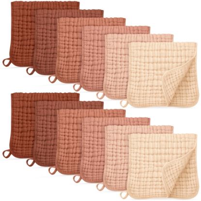 Picture of Unnivoll Muslin Burp Cloths for Baby 100% Cotton Burping Cloths for Boys Girls Large 20''X10'' Extra Soft and Absorbent 12 Pack - Gradient Caramel
