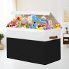 Picture of Large Toy Storage Box with Lid, Sturdy Toys Storage Chest Bin Organizer Basket with Dividers for Kids, Boys, Girls, Nursery, Closet, Bedroom, Playroom 25"x13" x16" (Black and White)