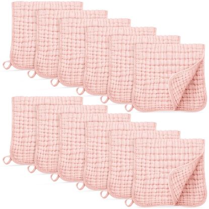 Picture of Unnivoll Muslin Burp Cloths for Baby 100% Cotton Burping Cloths for Boys Girls Large 20''X10'' Extra Soft and Absorbent 12 Pack - Flesh Pink