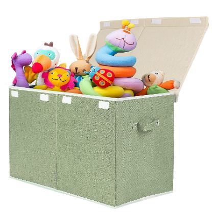 Picture of popoly Large Toy Box Chest with Lid, Collapsible Sturdy Toy Bin Storage Organizer Boxes Baskets for Kids, Boys, Girls, Nursery, Playroom, 25"x13" x16"