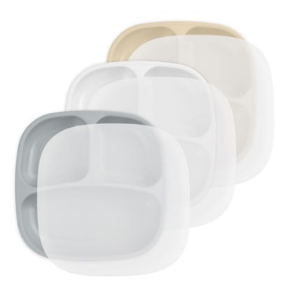 Picture of Re-Play Made in USA 7" Deep Walled Divided Plates for Kids, Set of 3 With 3 Lids - Reusable 3 Compartment Plates, Dishwasher and Microwave Safe - 7.37" x 7.37" x 1.25", Seashell