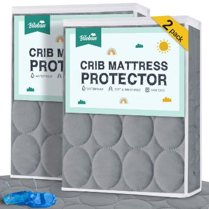 Picture of Crib Mattress Protector Sheets Waterproof 2 Pack, Quilted Crib Mattress Pad Cover Fitted Fits for Baby Toddler Bed Mattress, Grey, 52” x 28”