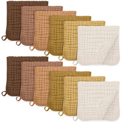 Picture of Unnivoll Muslin Burp Cloths for Baby 100% Cotton Burping Cloths for Boys Girls Large 20''X10'' Extra Soft and Absorbent 12 Pack - Gradient Brown
