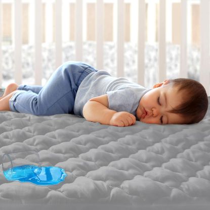 Picture of Crib Mattress Protector Sheets Fitted Waterproof Crib Mattress Pad Cover, Noiseless & Machine Wash 100% Absorbent Crib/Toddler Mattress Protector Sheet Quilted, Gray, 52" x 28"
