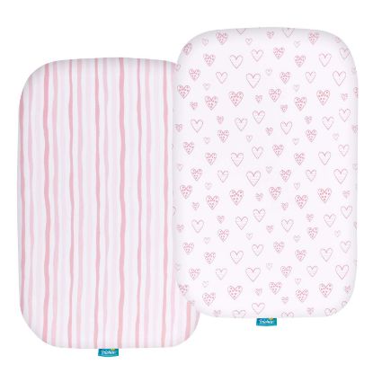 Picture of Bassinet Sheets Compatible with Baby Delight Beside Me Dreamer Bassinet, 2 Pack, Ultra Soft Bassinet Sheet for Baby, Pink Print