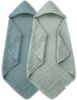 Picture of SWEET DOLPHIN Muslin Hooded Baby Bath Towels - 2 Pack 100% Cotton Towel for Babies, Infants, Toddlers - 32x32Inch - Highly Absorbent and Newborn Essential, Light Emerald