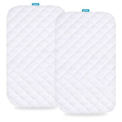 Picture of Bassinet Mattress Pad Cover Compatible with YADAQE Baby Bassinet, Larex 3 in 1 Baby Bassinet and Bold Bedside Crib, 2 Pack, Waterproof Quilted Ultra Soft Viscose Made from Bamboo Terry Surface