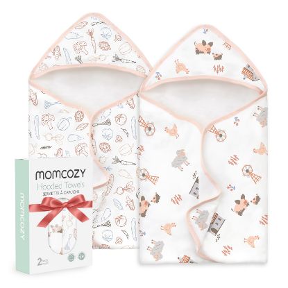 Picture of Momcozy Best Wishes Baby Towel with Hooded-Original Design Baby Towel Set -Soft & Absorbent- Shower Gifts or Bath Essential for Infant, Newborn, Toddler