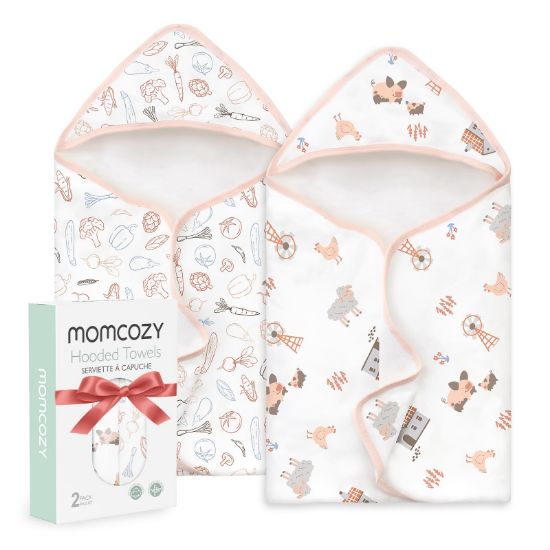 Picture of Momcozy Best Wishes Baby Towel with Hooded-Original Design Baby Towel Set -Soft & Absorbent- Shower Gifts or Bath Essential for Infant, Newborn, Toddler