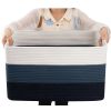 Picture of OIAHOMY Large Blanket Basket, 22”x17”x12” Rectangle Woven Baskets, Nursery Blanket Storage Living Room, Toy Storage With Handle, Large Baskets for Organizing-Gradient Blue