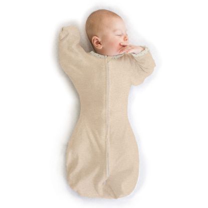 Picture of SwaddleDesigns Transitional Swaddle Sack, Arms Up Half-Length Sleeves & Mitten Cuffs, Swaddle for Newborn Transition to Baby Sleep Sack Wearable Blanket, Small, 0-3 Month, 6-14 lb, Heathered Oatmeal