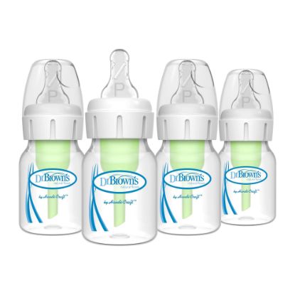 Picture of Dr. Brown's Natural Flow Anti-Colic Options+ Narrow Baby Bottle, 2 oz/60 mL, with Preemie Flow Nipple, 0m+, 4 Pack