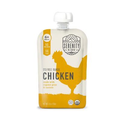 Picture of Serenity Kids 6+ Months Baby Food Pouches Puree Made with Ethically Sourced Meat & Organic Veggies - 3.5 Ounce BPA-Free Pouch - Free Range Chicken, Pea, Carrot - 6 Count - Chicken Baby Food Puree