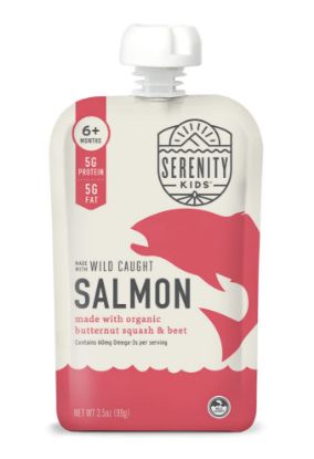 Picture of Serenity Kids 6+ Month Baby Food Puree Pouch - Wild Caught Salmon, Organic Butternut Squash, Beet - 3.5 Oz, BPA-Free, 6 Pack - Baby Food Pouches