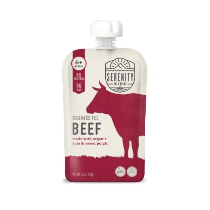 Picture of Serenity Kids 6+ Months Baby Food Puree Pouches - Ethically Sourced Grass Fed Beef & Organic Kale, Sweet Potato - 3.5 Oz BPA-Free - 6 Count