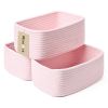 Picture of MiniArk Small Storage Baskets for Organizing | Closet Organizer Bins | Shelf Toy Basket | Woven Rope Baskets | Cube Decorative Box | Shallow Basket | 11.5x7.5x4.7” | 3 Packs Light Pink