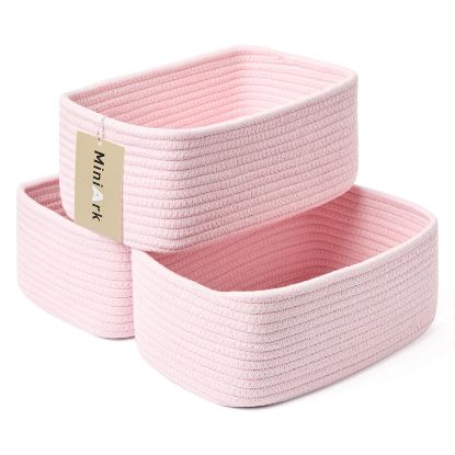 Picture of MiniArk Small Storage Baskets for Organizing | Closet Organizer Bins | Shelf Toy Basket | Woven Rope Baskets | Cube Decorative Box | Shallow Basket | 11.5x7.5x4.7” | 3 Packs Light Pink