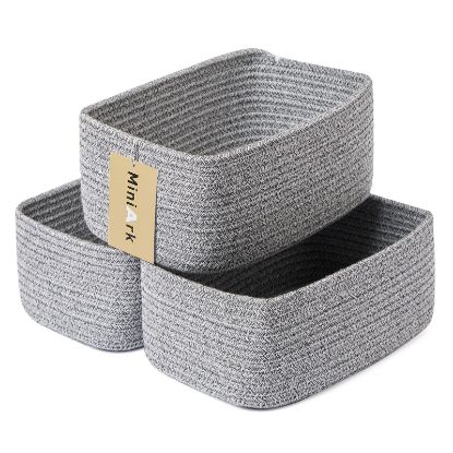 Picture of MiniArk Small Storage Baskets for Organizing | Closet Organizer Bins | Shelf Toy Basket | Woven Rope Baskets | Cube Decorative Box | Shallow Basket | 11.5x7.5x4.7” | 3 Packs Mixed Grey