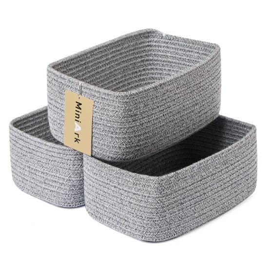Picture of MiniArk Small Storage Baskets for Organizing | Closet Organizer Bins | Shelf Toy Basket | Woven Rope Baskets | Cube Decorative Box | Shallow Basket | 11.5x7.5x4.7” | 3 Packs Mixed Grey