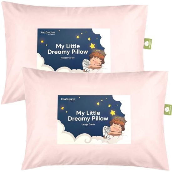 Picture of KeaBabies 2-Pack Toddler Pillow 13x18 - Soft Organic Cotton Kids Travel Bed Pillows for Sleeping, School, Nap, Machine Washable, Toddlers 2 to 5, Pillowcase Sold Separately (Mist Pink)