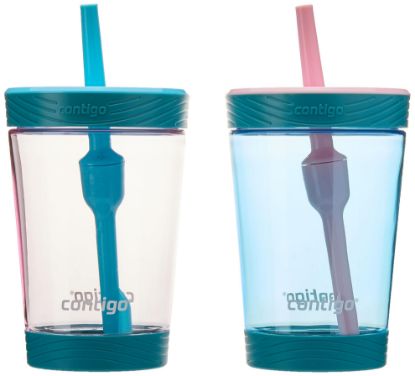 Picture of Contigo Kids Spill-Proof 14oz Tumbler with Straw and BPA-Free Plastic, Fits Most Cup Holders and Dishwasher Safe, 2-Pack Strawberry Cream & Blue Raspberry