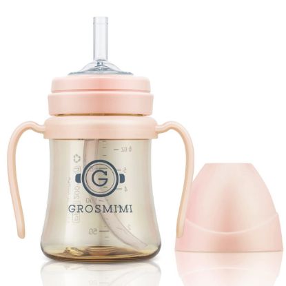 Picture of GROSMIMI Spill Proof no Spill Magic Sippy Cup with Straw with Handle for Baby and Toddlers, Customizable, PPSU, BPA Free 6 oz (Peach)