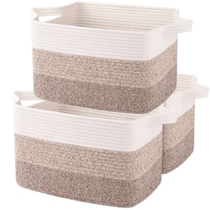 Picture of OIAHOMY Storage Basket, Woven Baskets for Storage, Cotton Rope Basket for toys,Towel Baskets for Bathroom - Pack of 3, Gradient Yellow