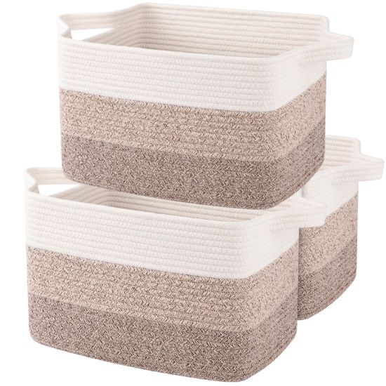 Picture of OIAHOMY Storage Basket, Woven Baskets for Storage, Cotton Rope Basket for toys,Towel Baskets for Bathroom - Pack of 3, Gradient Yellow