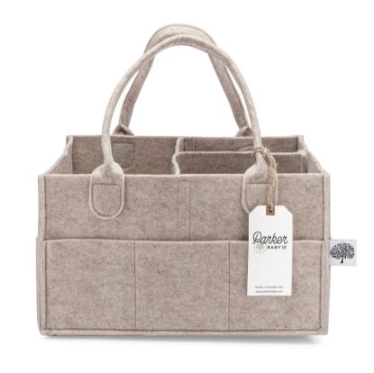 Picture of Parker Baby Diaper Caddy - Nursery Storage Bin and Car Organizer for Diapers and Baby Wipes - Oatmeal, Regular