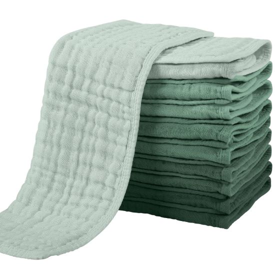 Picture of Yoofoss Muslin Burp Cloths for Baby 10 Pack 100% Cotton Baby Washcloths for Boys Girls Large 20''X10'' Super Soft and Absorbent Gradient Green