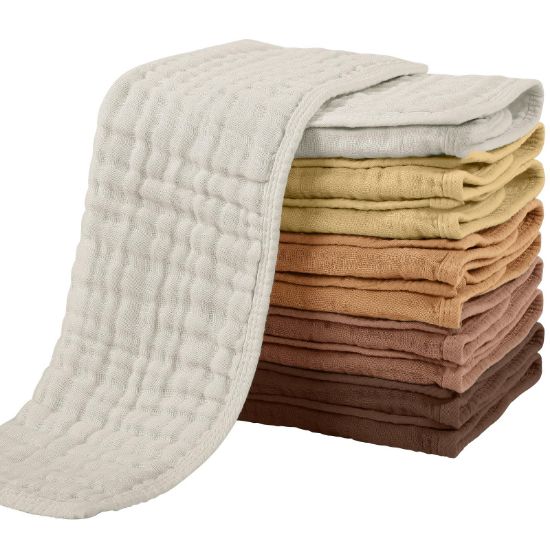 Picture of Yoofoss Muslin Burp Cloths for Baby 10 Pack 100% Cotton Baby Washcloths for Boys Girls Large 20''X10'' Super Soft and Absorbent Gradient Brown