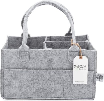 Picture of Parker Baby Diaper Caddy - Nursery Storage Bin and Car Organizer for Diapers and Baby Wipes - Gray, Regular