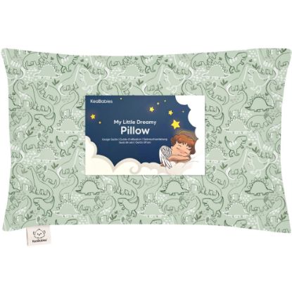 Picture of Toddler Pillow with Pillowcase - 13x18 My Little Dreamy Kids Travel Bed Pillows for Sleeping, Organic Cotton Small Pillowcase, Soft & Breathable, Machine Washable, Toddlers 2-5 Years Old (DinoDood)