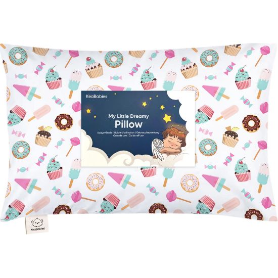 Picture of Toddler Pillow with Pillowcase - 13x18 My Little Dreamy Kids Travel Bed Pillows for Sleeping, Organic Cotton Small Pillowcase, Soft & Breathable, Machine Washable, Toddlers 2-5 Years Old (Sweet Tooth)