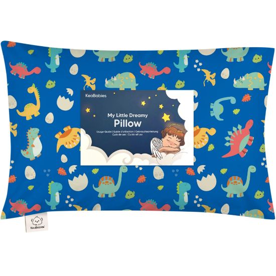 Picture of Toddler Pillow with Pillowcase - 13x18 My Little Dreamy Kids Travel Bed Pillows for Sleeping, Organic Cotton Small Pillowcase, Soft & Breathable, Machine Washable, Toddlers 2-5 Years Old (DinoWorld)