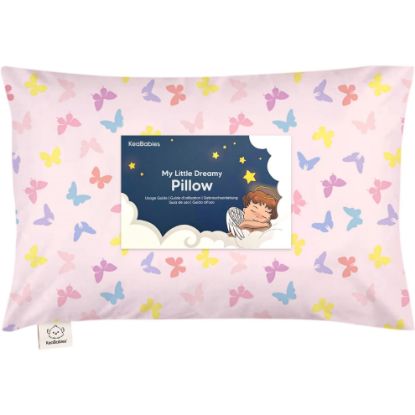 Picture of Toddler Pillow with Pillowcase - 13x18 My Little Dreamy Kids Travel Bed Pillows for Sleeping, Organic Cotton Small Pillowcase, Soft & Breathable, Machine Washable, Toddlers 2-5 Years Old (Flutter)