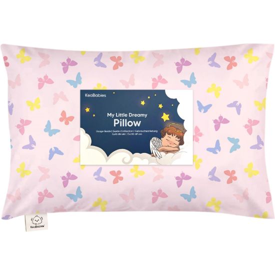 Picture of Toddler Pillow with Pillowcase - 13x18 My Little Dreamy Kids Travel Bed Pillows for Sleeping, Organic Cotton Small Pillowcase, Soft & Breathable, Machine Washable, Toddlers 2-5 Years Old (Flutter)