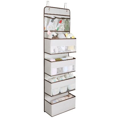 Picture of Univivi Door Hanging Organizer Nursery Closet Cabinet Baby Storage with 4 Large Pockets and 3 Small PVC Pockets for Cosmetics, Toys and Sundries (Beige)