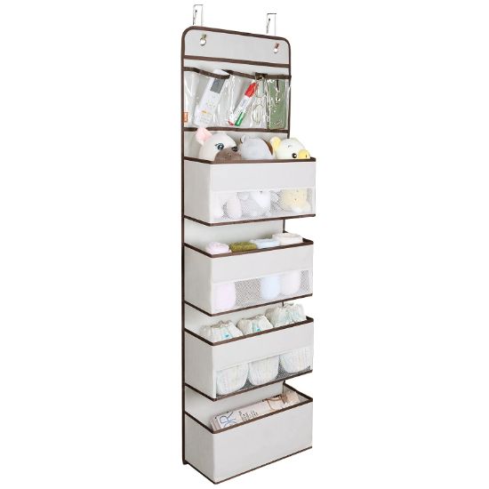Picture of Univivi Door Hanging Organizer Nursery Closet Cabinet Baby Storage with 4 Large Pockets and 3 Small PVC Pockets for Cosmetics, Toys and Sundries (Beige)