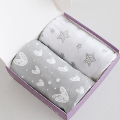 Picture of Bassinet Sheets Fit for Simmons Kids by The Bed City Sleeper Bassinet(Twins), Moses Basket, Hospital Bassinet and Silver Cross Stroller Bassinet, 100% Cotton, 2 Pack, Gray and White Print
