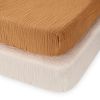 Picture of Blissful Diary Muslin Mini Crib Sheets, Pack and Play Mattress Sheets Fitted for Pack N Play, Soft Cotton for Boys Girls, 2 Pack(Retro Yellow&Beige)