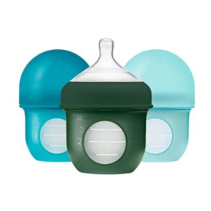 Picture of NURSH Reusable Silicone Pouch Bottle, Air-Free Feeding, 4 Ounce with Stage 1 Slow Flow Nipple Exclusive S?t of 3, Blue