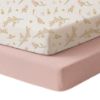 Picture of Konssy Muslin Mini Crib Sheets, 100% Soft Cotton Pack and Play Sheets for Pack N Play Mattress, Playard Baby Crib Sheets for Baby Girls (Floral, Pink)