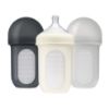 Picture of Boon Nursh Reusable Silicone Pouch Baby Bottles - Medium Flow Nipple - Silicone Baby Bottle Pouch and Nipple - Baby Feeding Essentials - Gray - 3-6 Months - 3 Count - 8 Ounce