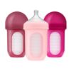 Picture of Boon Nursh Reusable Silicone Pouch Baby Bottles - Medium Flow Nipple - Silicone Baby Bottle Pouch and Nipple - Baby Feeding Essentials - Pink - 3-6 Months - 3 Count - 8 Ounce
