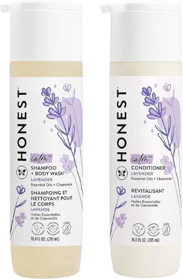 Picture of The Honest Company Silicone-Free Conditioner & 2-in-1 Cleansing Shampoo + Body Wash Duo | Gentle for Baby | Naturally Derived | Lavender Calm, 20 fl oz