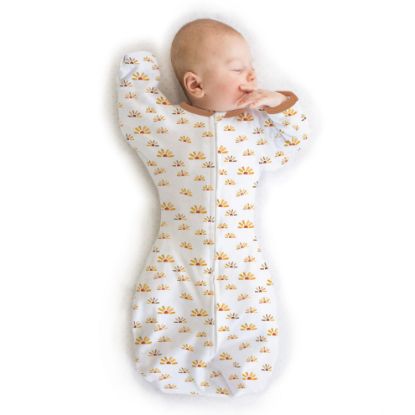 Picture of SwaddleDesigns Transitional Swaddle Sack, Arms Up Half-Length Sleeves & Mitten Cuffs, Swaddle for Newborn Transition to Baby Sleep Sack Wearable Blanket, Med, 3-6 mo, 14-21 lb, Watercolor Sunny Days