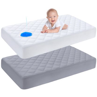 Picture of Yoofoss Waterproof Crib Mattress Protector 2 Pack, Quilted Crib Mattress Pad Cover Ultra Soft and Breathable, Machine Washable Toddler Mattress Protector for Standard Baby Crib Size 52''x28''